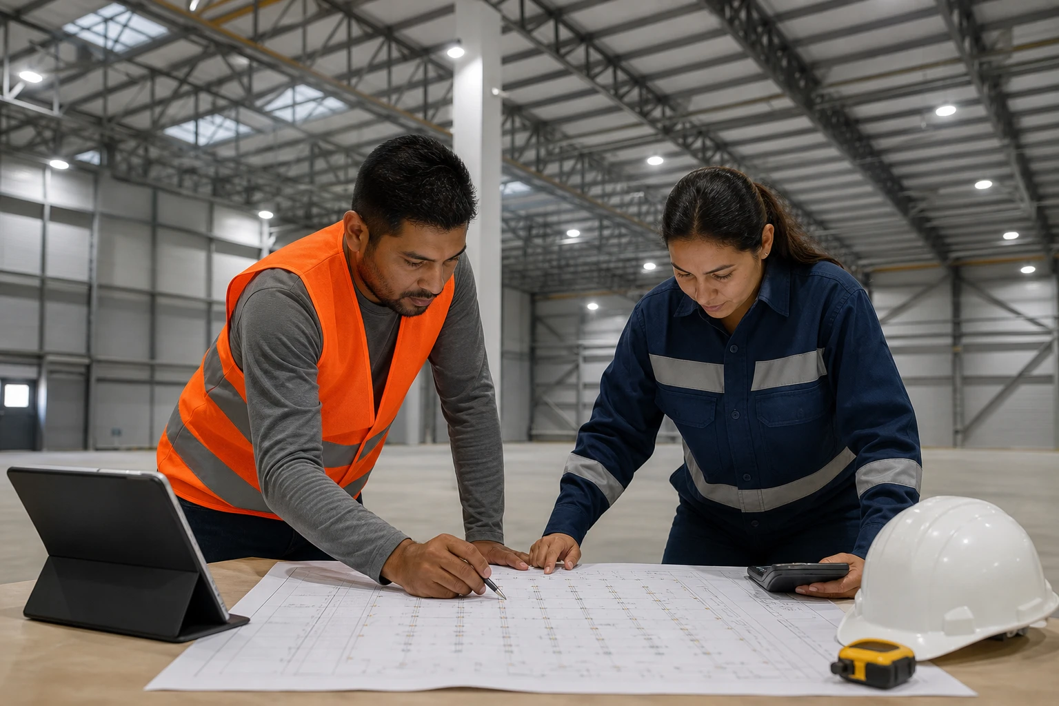 Plano técnico de distribución de luminarias en nave industrial