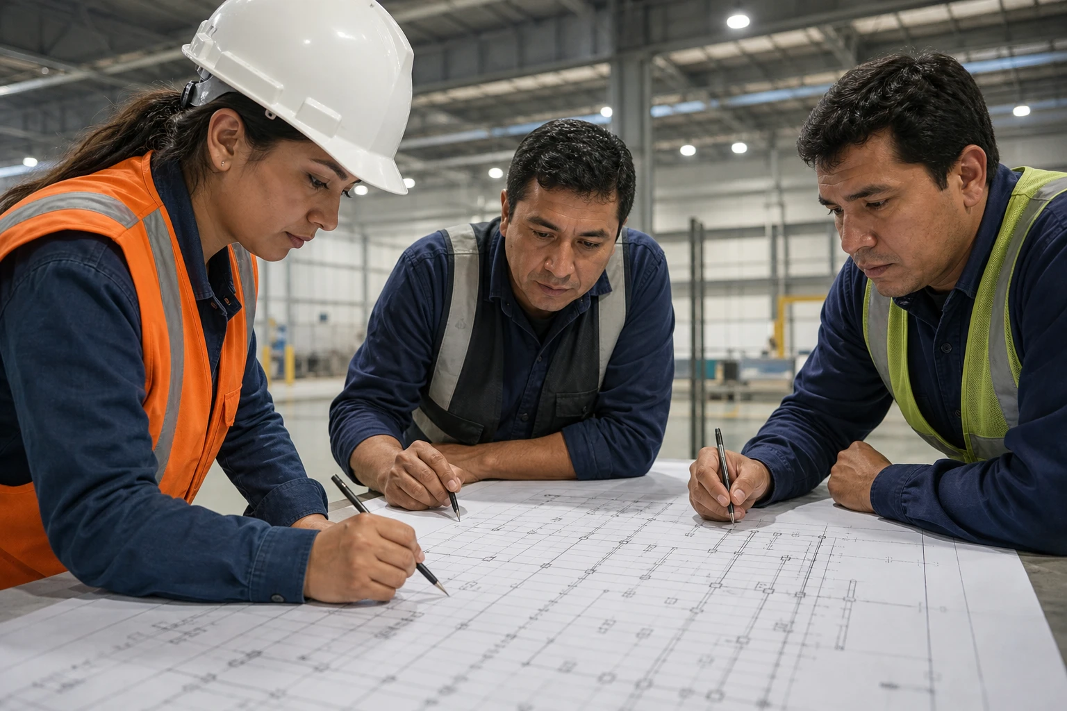 Plano técnico de distribución de luminarias en nave industrial